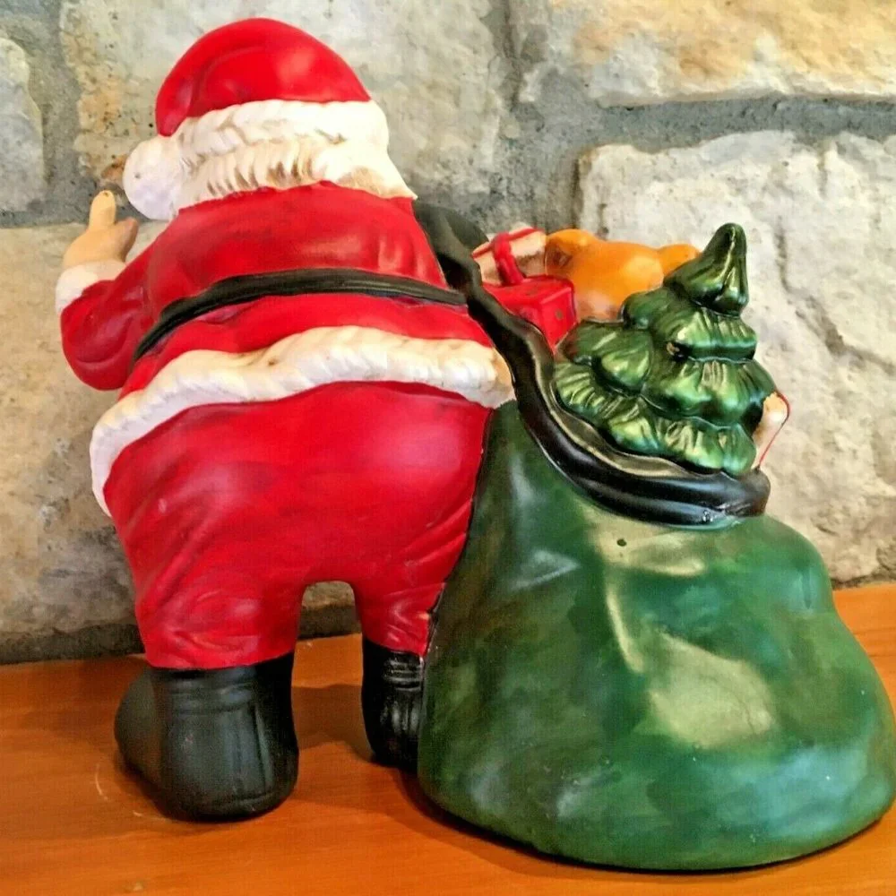 Vintage Ceramic SANTA Claus is Coming to Town MUSIC BOX Toy Bag Musical